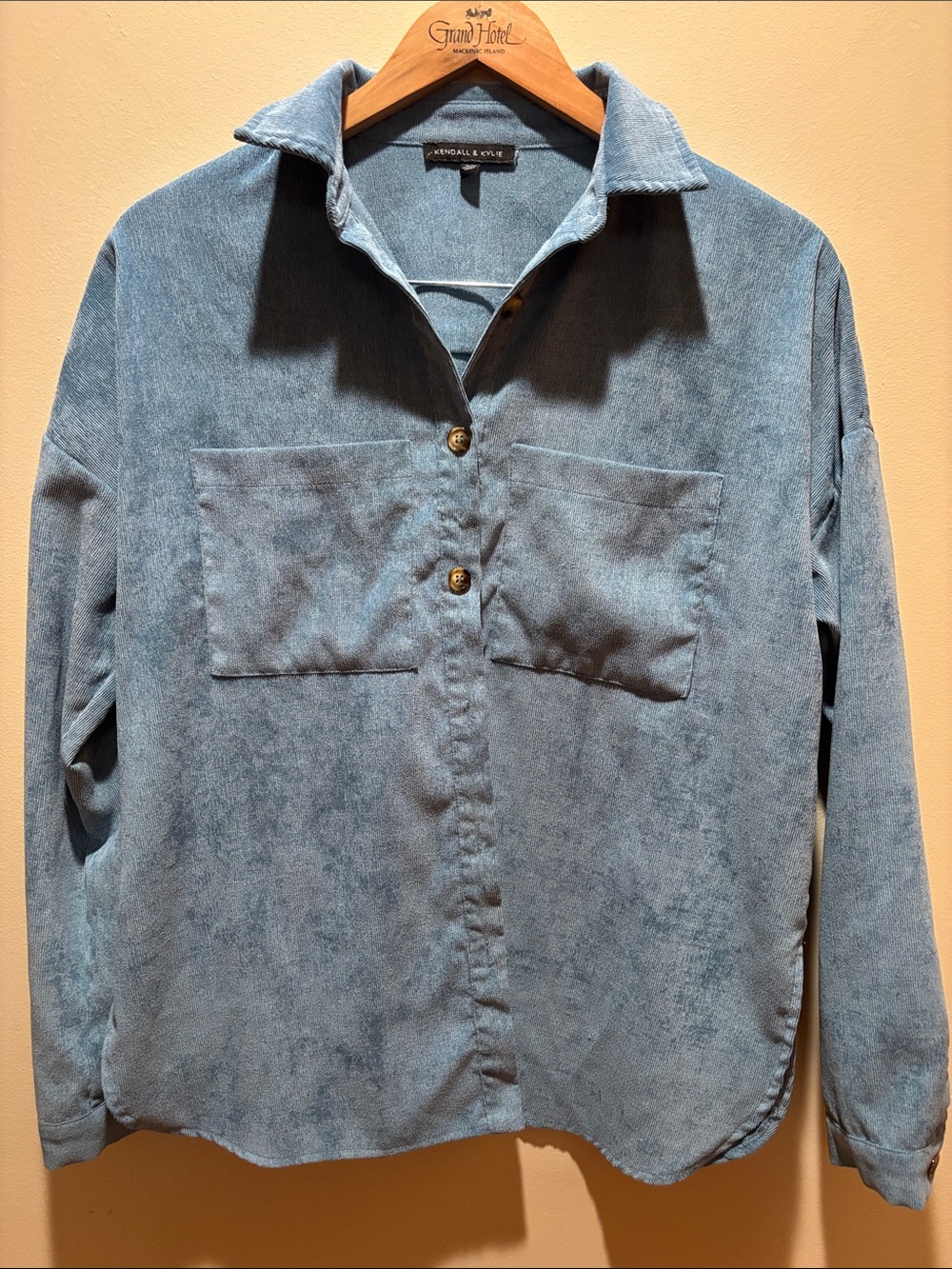 Kendall & Kylie Washed Light Blue Button-Up Shirt